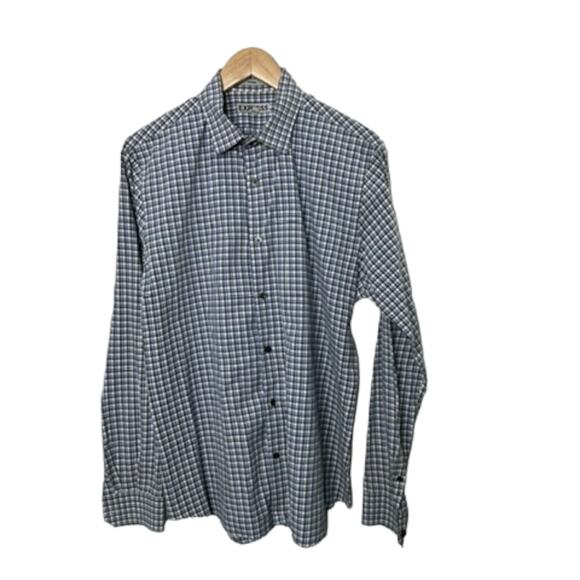 Express Fitted Gray & Blue Check Print Long Sleeve Button-Down Shirt Men's Large - Picture 1 of 6